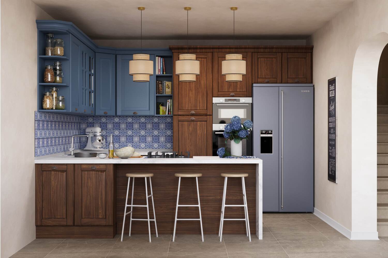Bronn Blue & Walnut Kitchen 1-min Bronn Blue & Walnut Kitchen