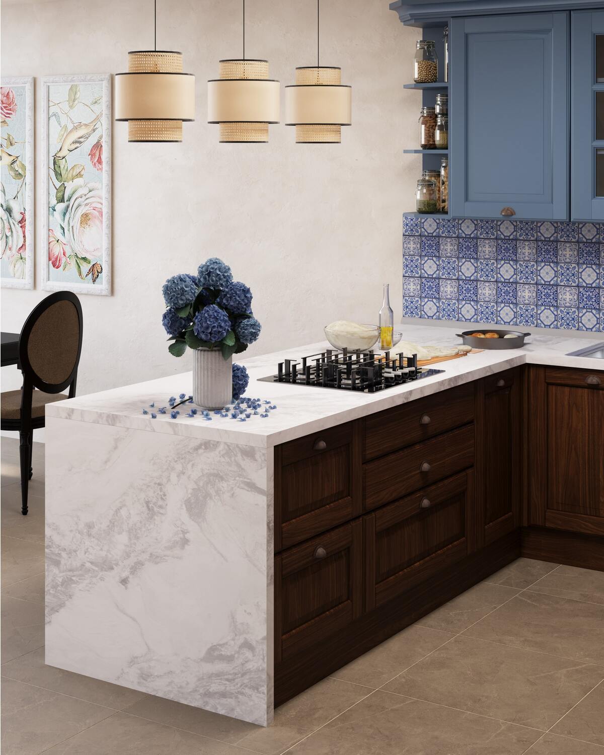 Bronn Blue & Walnut Kitchen