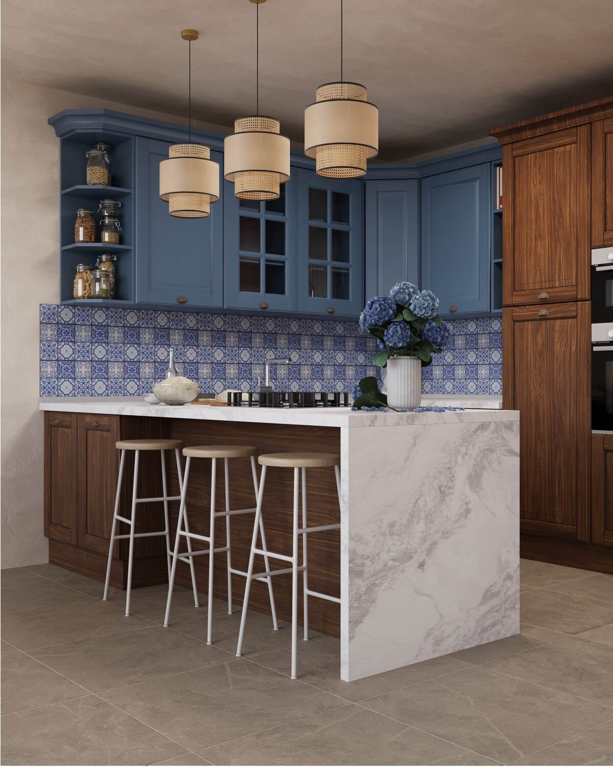 Bronn Blue & Walnut Kitchen